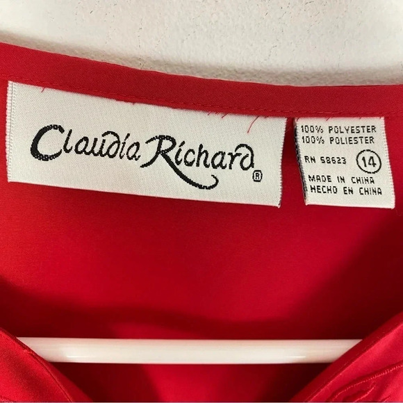 Vintage 80s 90s Embroidered Button Down Blouse Womens Size 14 XL Red Shirt Top - Picture 9 of 12